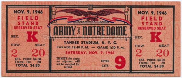 1946 Army game ticket