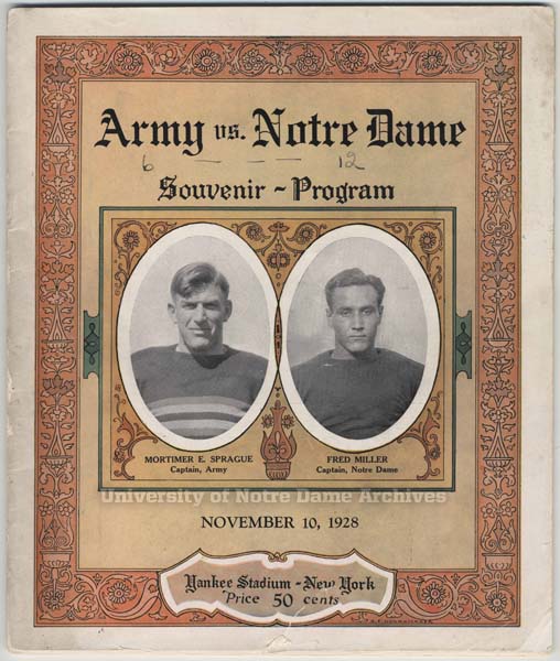 1928 Army Notre Dame game program