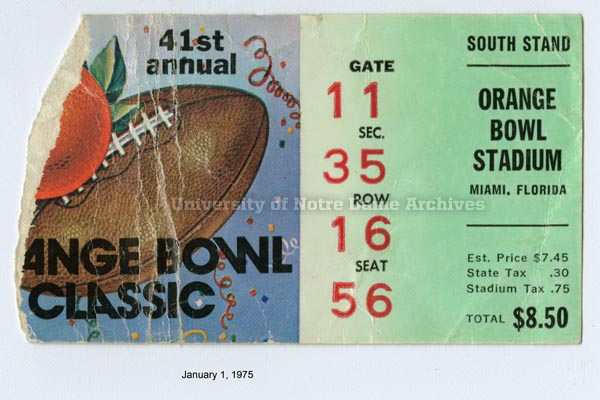 1975 Orange Bowl ticket